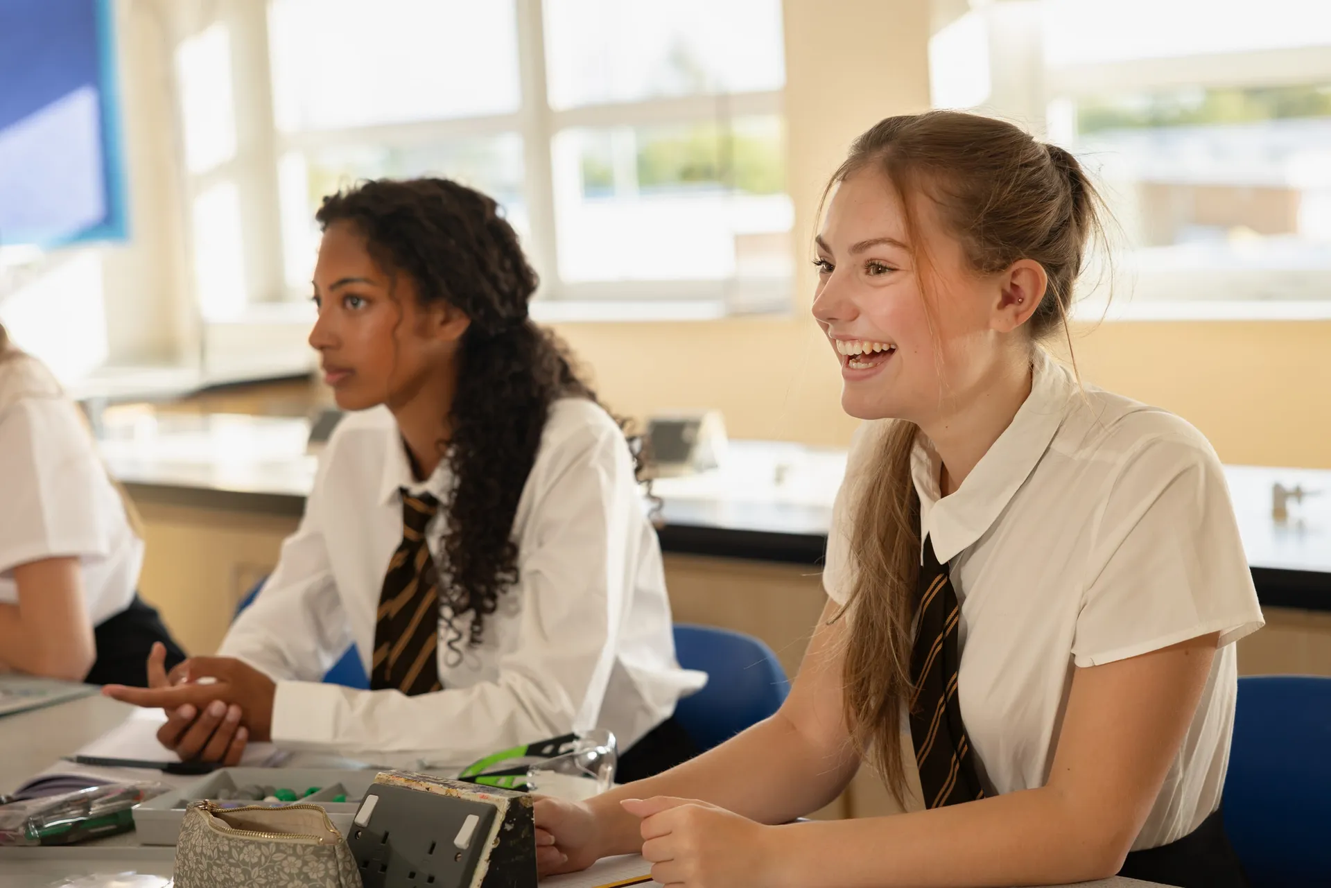 Two Vaughan College students working together during a science lab